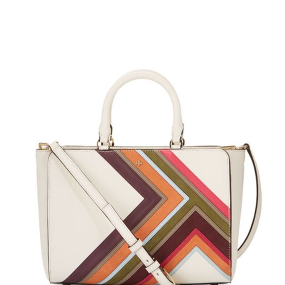 Tory Burch Robinson Multi-Stripe Small Zip Tote Bag, Ivory - Picture 1 of 10